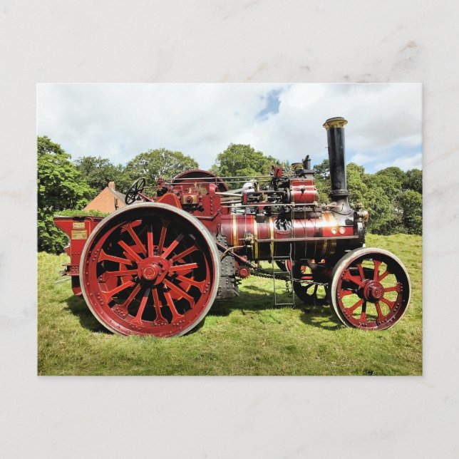 Dampflokomobile im Vintage-Stil Postkarte (Vorderseite)