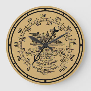 Dampflokomotive-Dampfmanometer im Steampunk-Stil v Große Wanduhr