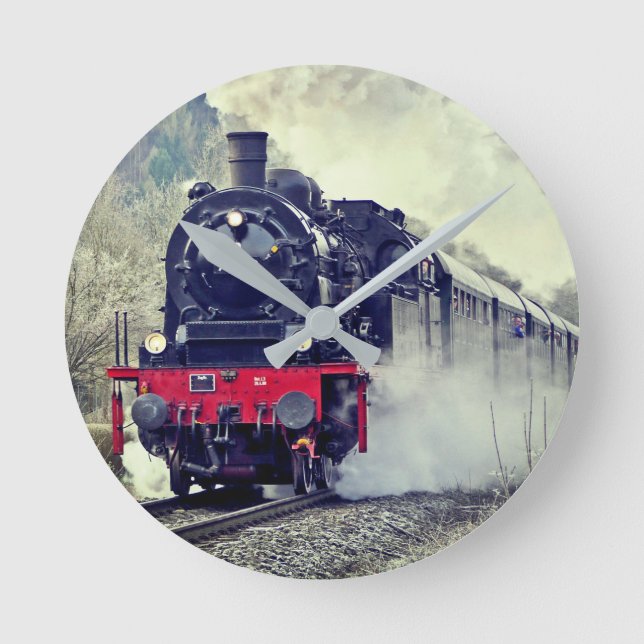 Dampflokomotive Eisenbahn Geschenke Runde Wanduhr (Vorderseite)