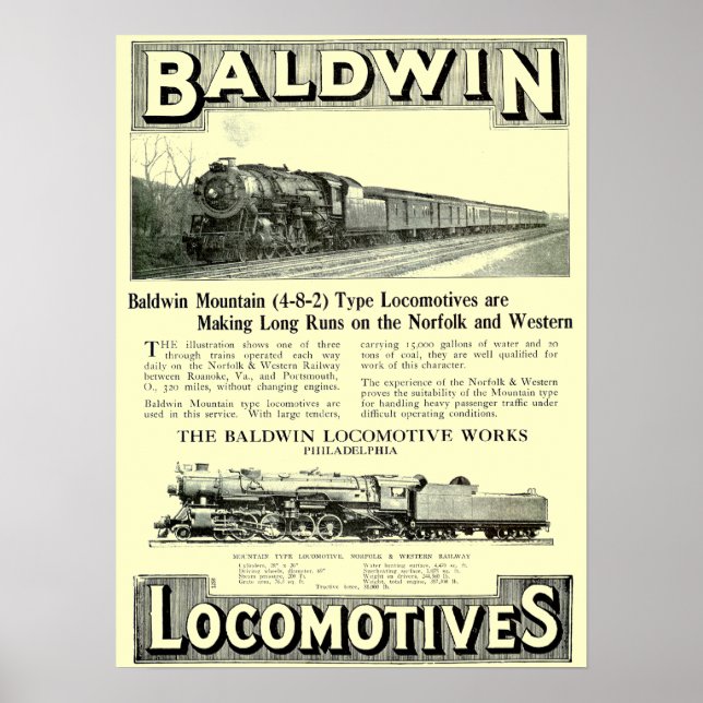 Dampflokomotive-Gebirgsart Baldwin 1924 Poster (Vorne)