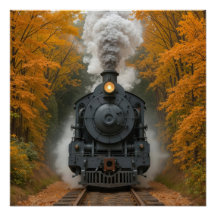 Dampflokomotive im Herbstwald