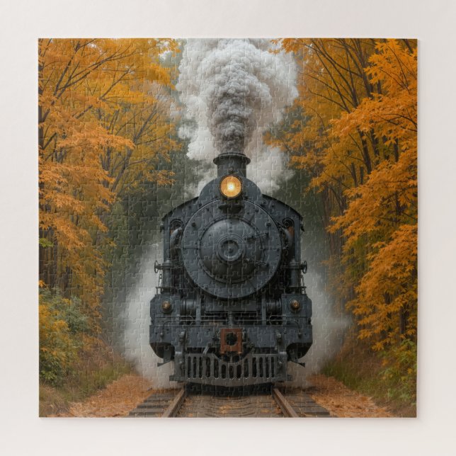 Dampflokomotive im Herbstwald Puzzle (Vertikal)