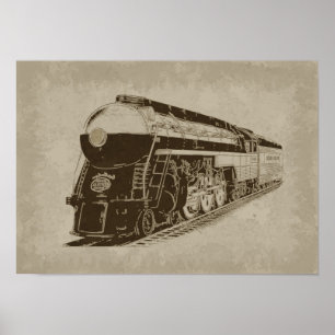 Dampflokomotive im Stil der Art Deco-Ära Poster