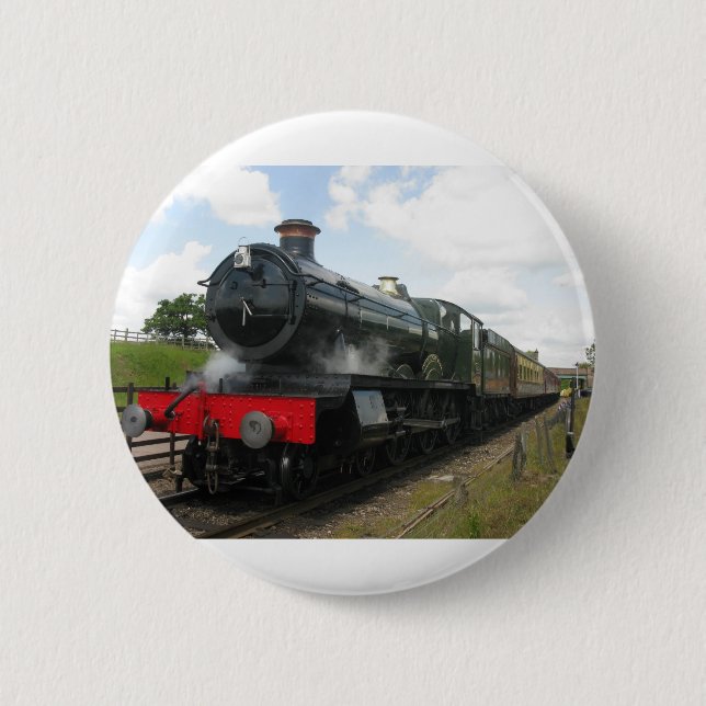 Dampflokomotive im Vintage-Stil, alter Eisenbahnzu Button (Vorderseite)