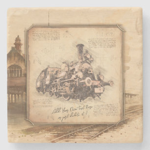 Dampflokomotive-Kunst für Vintage-Fans. Geschenk f Steinuntersetzer