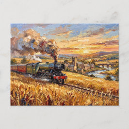 Dampflokomotive ländliche Weizenfelder Postkarte