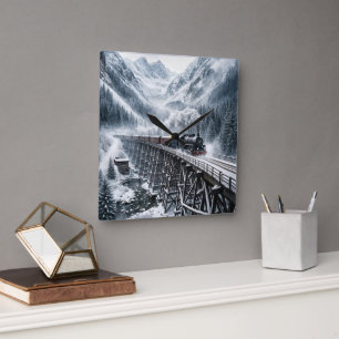 Dampflokomotive Quadratische Wanduhr