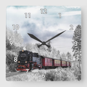 Dampflokomotive Quadratische Wanduhr