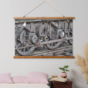 DAMPFLOKOMOTIVE WANDTEPPICH MIT HOLZRAHMEN