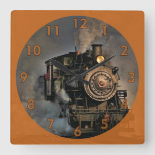 Dampflokomotive-Zug im Vintage-Stil Quadratische Wanduhr