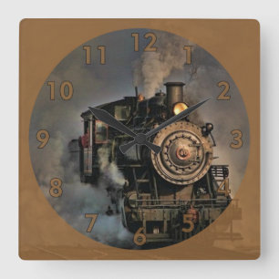 Dampflokomotive-Zug im Vintage-Stil Quadratische Wanduhr
