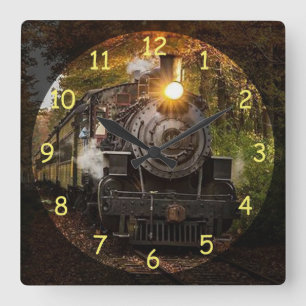 Dampflokomotive-Zug im Vintage-Stil Quadratische Wanduhr