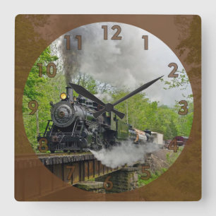 Dampflokomotive-Zug im Vintage-Stil Quadratische Wanduhr