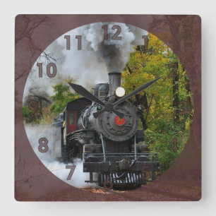 Dampflokomotive Zug Vintage Quadratische Wanduhr
