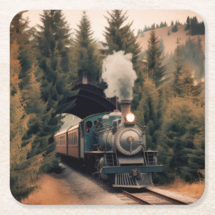 Dampflokomotiven Zug Vintage Rechteckiger Pappuntersetzer