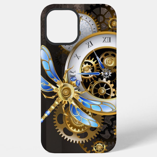 Dampfluhr mit mechanischer Libelle iPhone Hülle (Rückseite)