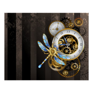 Dampfluhr mit mechanischer Libelle Poster