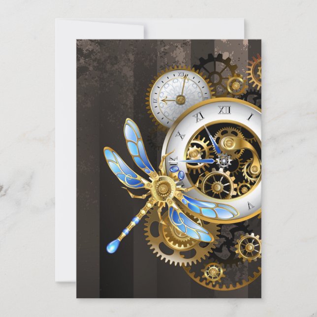 Dampfluhr mit mechanischer Libelle Save The Date (Vorderseite)