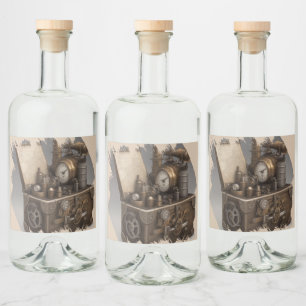Dampfmaschine - Vintage Schatztruhe Alkoholflaschenetikett