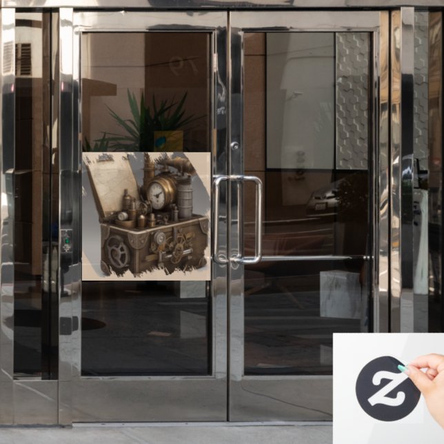 Dampfmaschine - Vintage Schatztruhe Fensteraufkleber (Büro Tür)