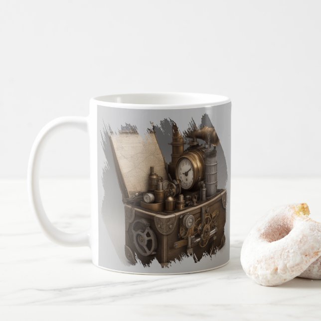 Dampfmaschine - Vintage Schatztruhe Kaffeetasse (Mit Donut)