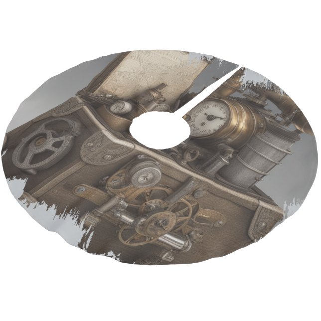 Dampfmaschine - Vintage Schatztruhe Polyester Weihnachtsbaumdecke (Schrägansicht)