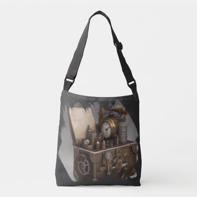 Dampfmaschine - Vintage Schatztruhe Tragetaschen Mit Langen Trägern (Vorderseite)