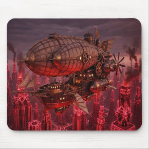Dampfpanzer-Luftschiff fliegt über Stadt Mousepad