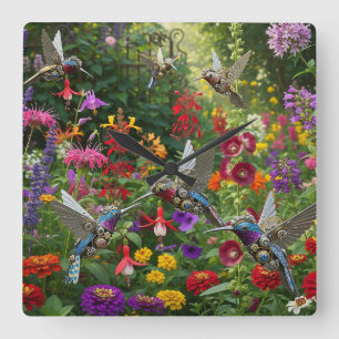 Dampfpunk-Kolibris Quadratische Wanduhr