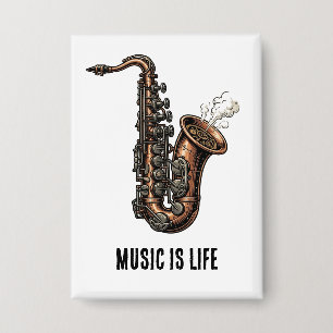 Dampfpunk-Saxophon-Musik ist Leben Vintage-Jazz-An Button