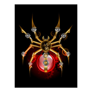 Dampfpunk-Spinne auf Schwarz Poster