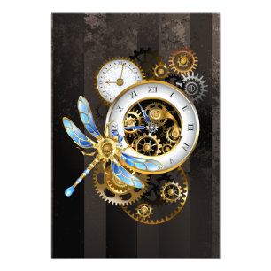 Dampfpunk-Uhr mit mechanischer Libelle Fotodruck
