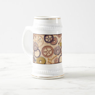 Dampfrad, Getriebe, Schlüssel, Alte Ölfarbe Bierglas