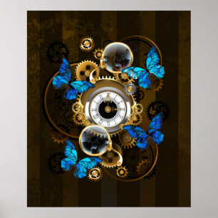 Dampfradantriebe und blaue Schmetterlinge Poster