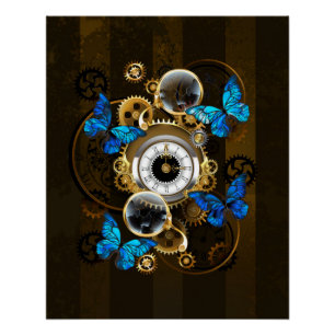 Dampfradantriebe und blaue Schmetterlinge Poster