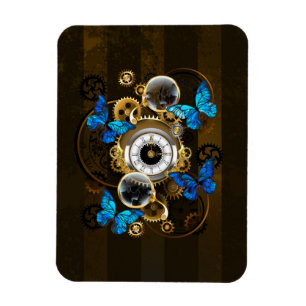 Dampfradar-Zahnräder und blaue Schmetterlinge Magnet