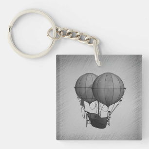 Dampfram-Silber-Heißluftballons mit Schiff Schlüsselanhänger