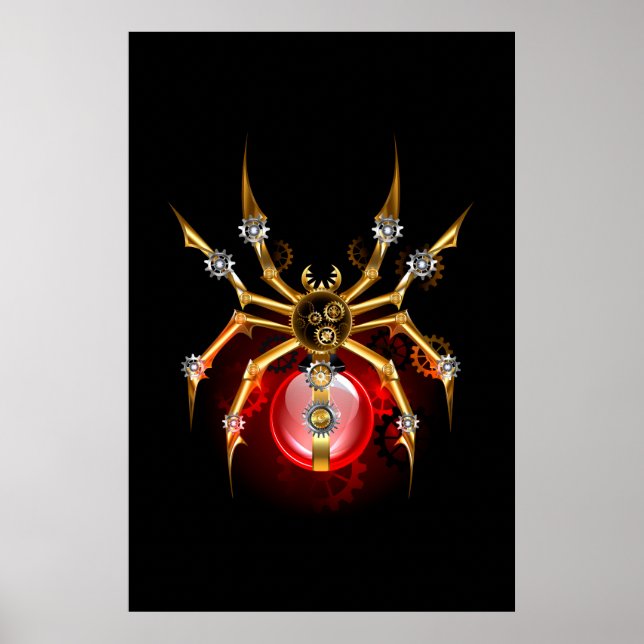 Dampfratten-Spinne auf Schwarz Poster (Vorne)