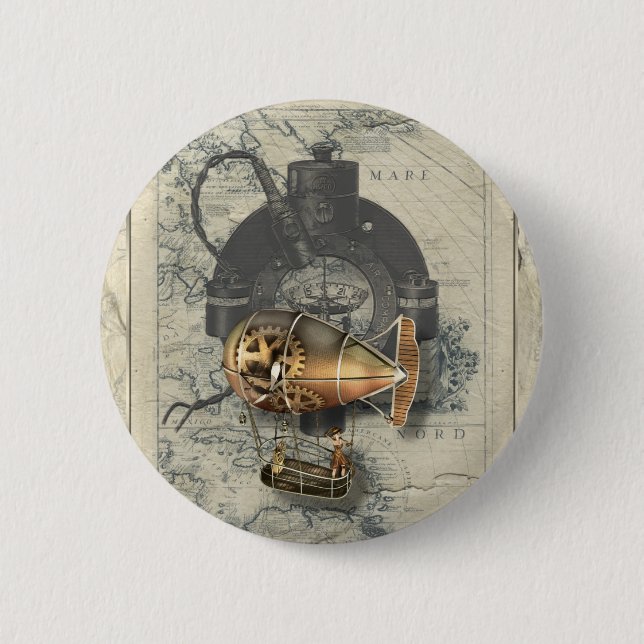 Dampfschiff-Luftschiff-Ballonfahrt Button (Vorderseite)