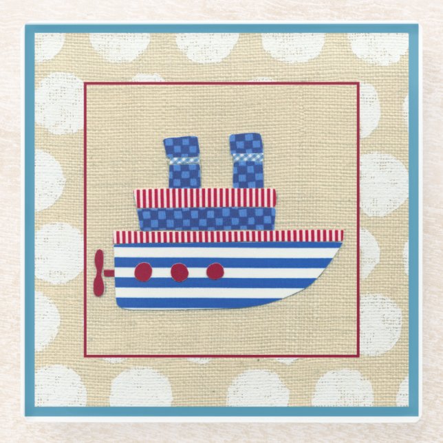 Dampfschiff mit Propeller und Blue Smokestacks Glasuntersetzer (Vorderseite)