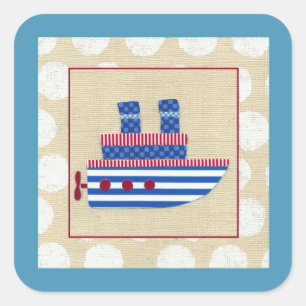 Dampfschiff mit Propeller und Blue Smokestacks Quadratischer Aufkleber