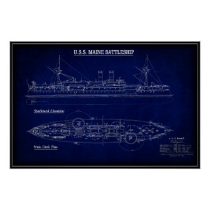 Dampfschiff USS MAINE Blueprint 1894 Poster