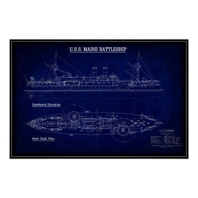 Dampfschiff USS MAINE Blueprint 1894 Poster (Vorderseite)