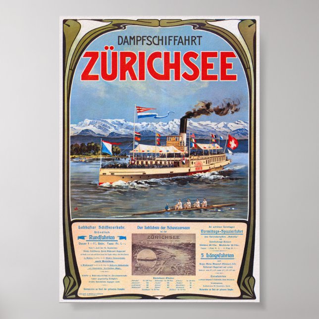 Dampfschiffahrt Zürichsee Vintage Poster 1900 (Vorne)