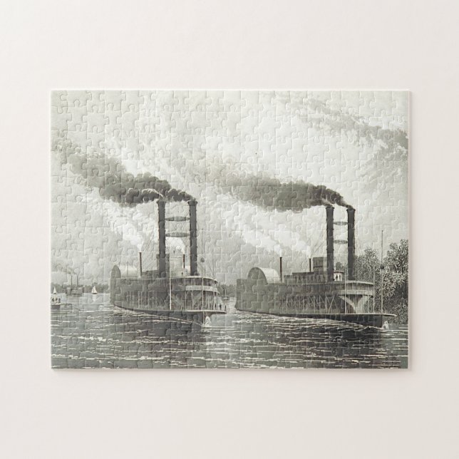 Dampfschiffe auf einem Fluss Puzzle (Horizontal)
