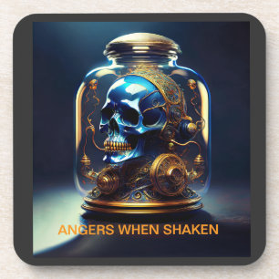 Dampfskulptur-Schädel im Glas wird wütend, wenn ge Getränkeuntersetzer