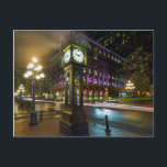 Dampfsperre in Gastown Vancouver BC in der Nacht Postkarte<br><div class="desc">Dampfsperre in Gastown in Vancouver British Columbia Kanada mit nachts leichten Pfaden</div>