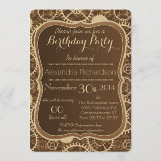 Dampfuhr- und Damast-Geburtstagsparty Einladung