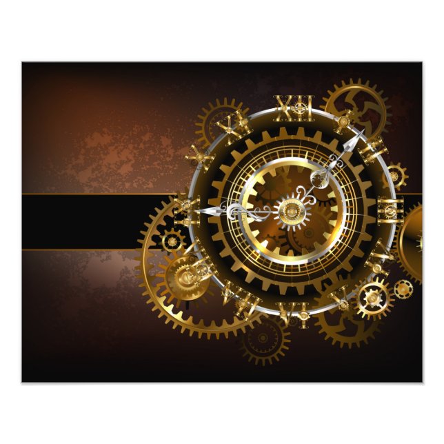 Dampfuhrwerk-Uhr mit antiken Zahnrädern Fotodruck (Vorne)