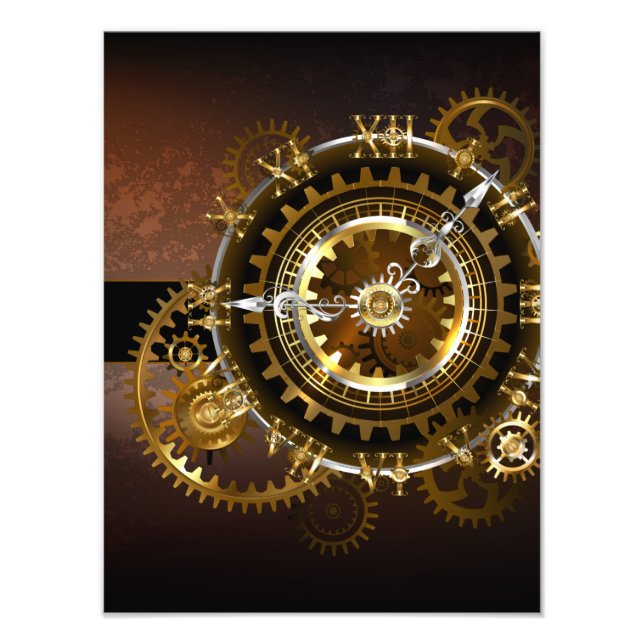 Dampfuhrwerk-Uhr mit antiken Zahnrädern Fotodruck (Vorne)